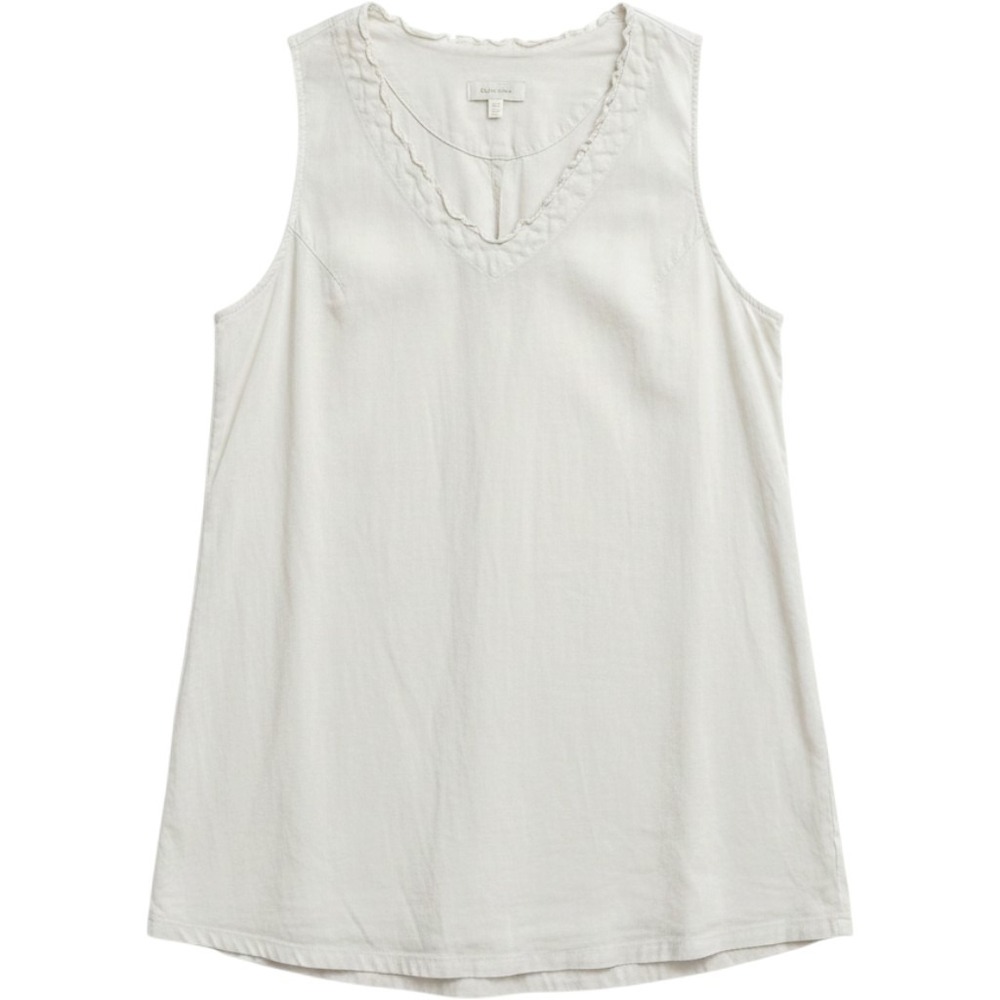 Kleen‎ Women Linen Blend Sleeveless V-Neck Ruffle Trim Tank Top Beige Large
